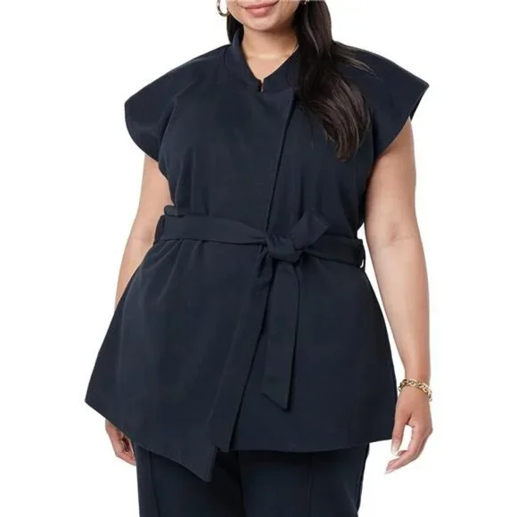 Women's Zuri Wrap Vest French Terry Knit Elastic Belt Pockets